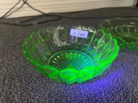 2 x Uranium Glass Bowls - Small Chips on Rim - 2