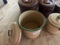 Wooden and Enamel Ascending Kitchen Cannisters - 2