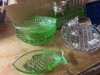 Large Lot of Decorative Green Glass, Clear and Silverware - 2
