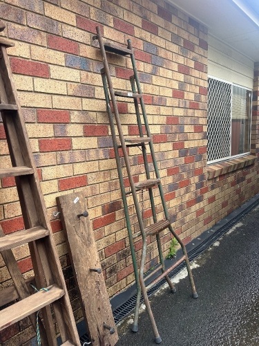 Green Steel Step Ladder with Surface Rust
