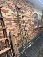 Green Steel Step Ladder with Surface Rust