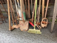 Yard Tools Lot Including Rakes Shovels and Post Puller - 3