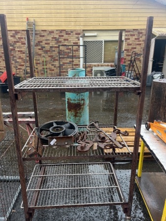 Trolley on Caster Wheels with Shelving and Items