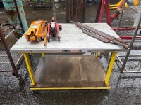 Metal Work Table with Two Hydraulic Trolley Jacks