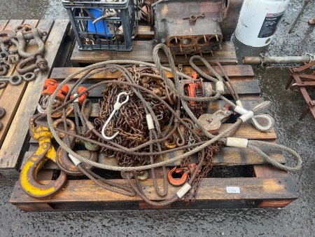 Mixed Lot of Chains Wire Ropes and Hooks