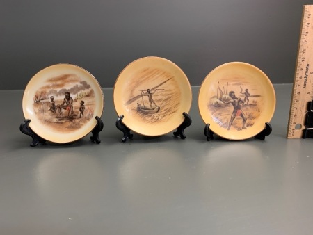 Set 3 Small Vintage Transfer Printed Aboriginal Scene Pin Dishes