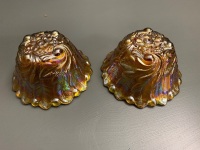 Pair of Marigold Carnival Glass Candle Holders with Oak Leaf Design - 3