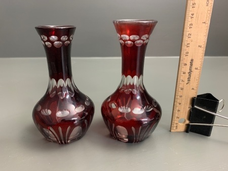 A Pair of Vintage Ruby Bohemian Glass Vases