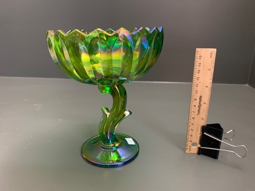 Indiana Carnival Glass Tulip Compote in Green