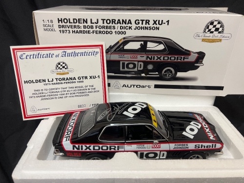 1973 Holden Torana LJ GTR XU-1 # 10 Johnson/Forbes - Hardie-Ferodo 1000 - 0037/1116 - AUTOart 87361 - Car Signed On Roof Dick Johnson