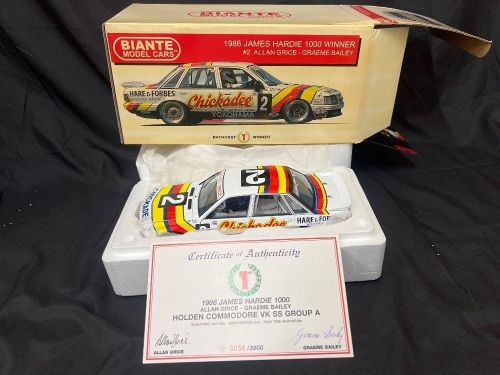 1986 Holden Commodore VK# 2 Allan Grice / Graeme Bailey - Winner James Hardie 1000 - 0056 / 3900 - Biante B182704B - Certificate Signed Alan Grice & Graeme Bailey