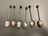 Set of 6 Vintage English Sterling Silver Enamelled Coffee Spoons - 2