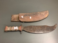 Large Broad Bladed Knife in Leather Sheath