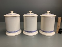 3 Large 1970's Ceramic Kitchen Cannisters - Rice - Flour - Sugar - 2