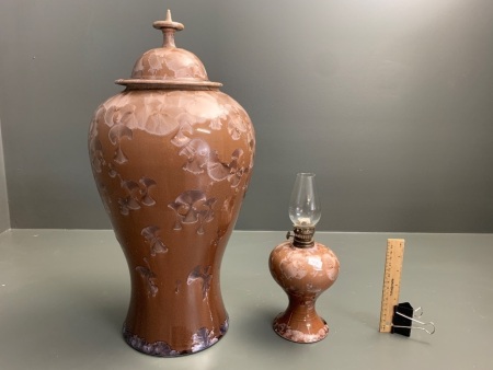 Gavin Nash Crystalline Glaze Pottery Tall Lidded Urn + Smaller Kero Lamp