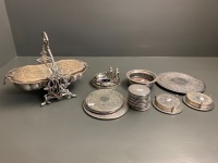 Asstd Lot of Silver Plate inc. Placemats, Coasters, Cruet Set, Shell Server Etc - 2