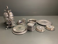 Asstd Lot of Silver Plate inc. Placemats, Coasters, Cruet Set, Shell Server Etc - 3