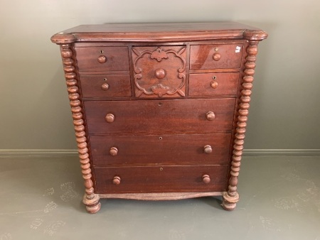 Antique Australian Red Cedar Tallboy with Bobbin Turned Front Supports