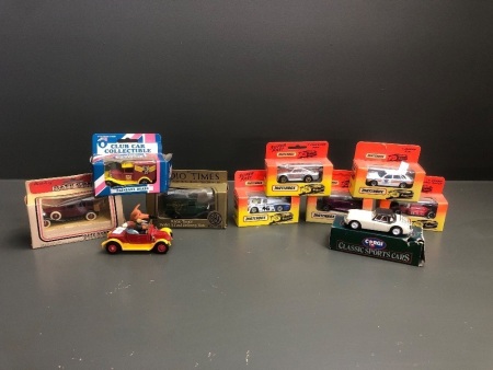 Asstd Collection of 9 Matchbox, Corgi & Lledo Toy Cars - 8 in Boxes