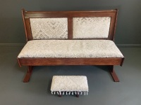 Vintage 2 Seater Church Pew Re-upholstered in Chintz Flock + Matching Cedar Kneeling Stool