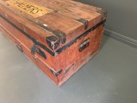 Antique Tin Covered Timber Dutch Steamer Trunk with Original Locks, Banding Etc - 3