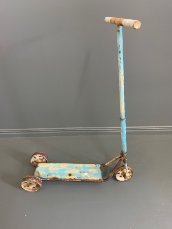 Antique Small Tin Scooter with Cast Iron Wheels