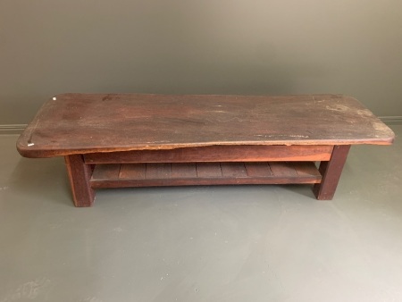 Large Hardwood Slab Low Set Table with Shelf Under