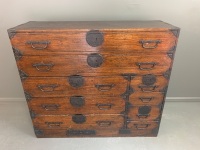 Large Antique Japanese Paulownia Wood Clothes Storage Chest form Sendai. Edo Period 1603-1868 with Original Iron Fittings