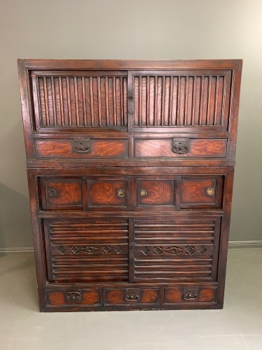 Large Japanese Merchants Cabinet - Mid Meiji Period from Kyoto - Elm, Cedar and Paulownia Woods