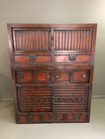 Large Japanese Merchants Cabinet - Mid Meiji Period from Kyoto - Elm, Cedar and Paulownia Woods