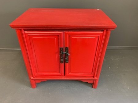 Vintage Red Lacqured 2 Door Chinese Cabinet with Single Shelf