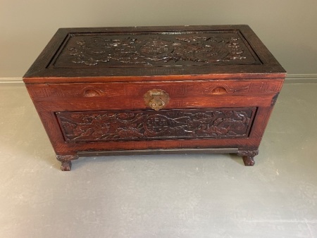 Chinese Carved Camphorwood Sea Chest