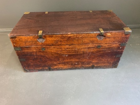 Antique Chinese Camphor Wood Sea Chest of Simple Design with Original Brass Fittings