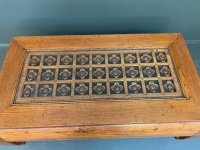 Carved Chinese Opium Table with Flowers Design and Glass Top - 4