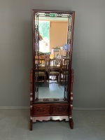 Stunning Chinese Carved Rosewood Chinese Standing Mirror