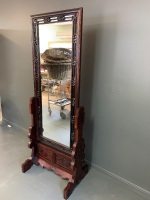 Stunning Chinese Carved Rosewood Chinese Standing Mirror - 3