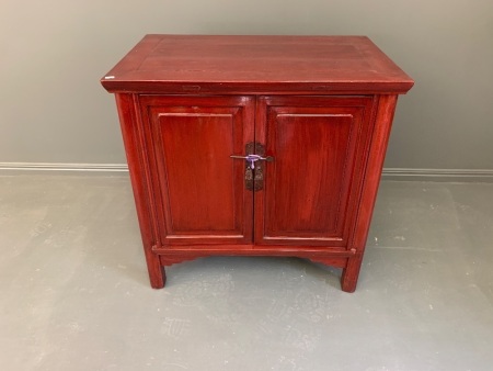 Chinese 2 Door Cupboard with Ox Blood Lacquer Finish