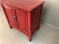 Chinese 2 Door Cupboard with Ox Blood Lacquer Finish - 2