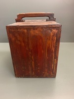 Antique Chinese Wooden Jewellery Box with Carved Pull Out Door Revealing 3 Drawers and Original Brass Fittings -App. 215mm x 280mm x 300mm - 4