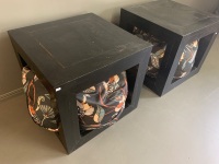 Pair of Large Black Timber Side/Lamp Tables with Pull Out Bean Bags for Extra Seating from Hong Kong - 3