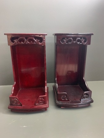 Pair of Chinese Carved and Lacquered Timer Shrines with Pull Out Slides