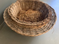 Large Antique English Fishing Basket with Hundreds of Strung Hooks in Cork Around Edge with Lines Coiled into Basket - 3