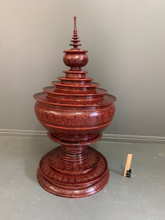 Huge Late 19th Century Burmese Pagan Hsun OK Bamboo and Lacquer Temple Offering Vessel