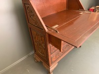 Heavily Carved Asian Drop Flap Writing Desk - 2