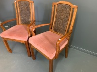 Pair of Upholstered Van Treight Elbow Chairs with Split Cane Backs - 2