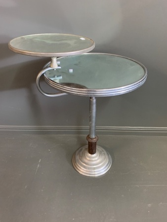 Mid Century Chrome 2 Tier Revolving Smokers Stand With Etched Mirrored Top