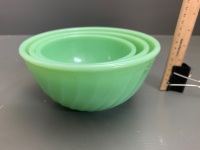 Set of 3 Green Glass Fire King USA Kitchen Bowls - 2