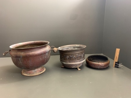 3 Vintage Copper and Brass Bowls in Used Condition