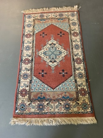 Vintage Hand Knotted Wool Persian Rug - Dark Rose PinkÃ‚Â  & Blue