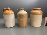 2 Antique Salt Glazed Stoneware Flagons + Doulton Lambeth Jar - 2